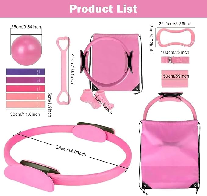 Pilates Essentials Kit for Women Set of 13, Yoga Sets at Home, Includes Pilates Ring, 8-Shaped Tension Band, Yoga Ball - Perfect for Women's Home Workouts & Beginners