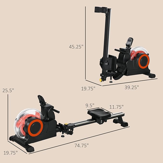 Water Rowing Machine for Home, Foldable Rower Machine with Adjustable Water Resistance, LCD Monitor, Tablet Holder and Transport Wheels for Home Cardio Training 264 lbs Weight Capacity Red