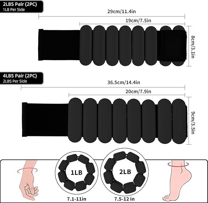 Wrist Weights, Silicone Adjustable Ankle Weights for Women Men - Strengthen Arms and Legs Ideal for for Home Gym Workout, Running, Yoga, Pilates, Barre, Exercise, Strength Training