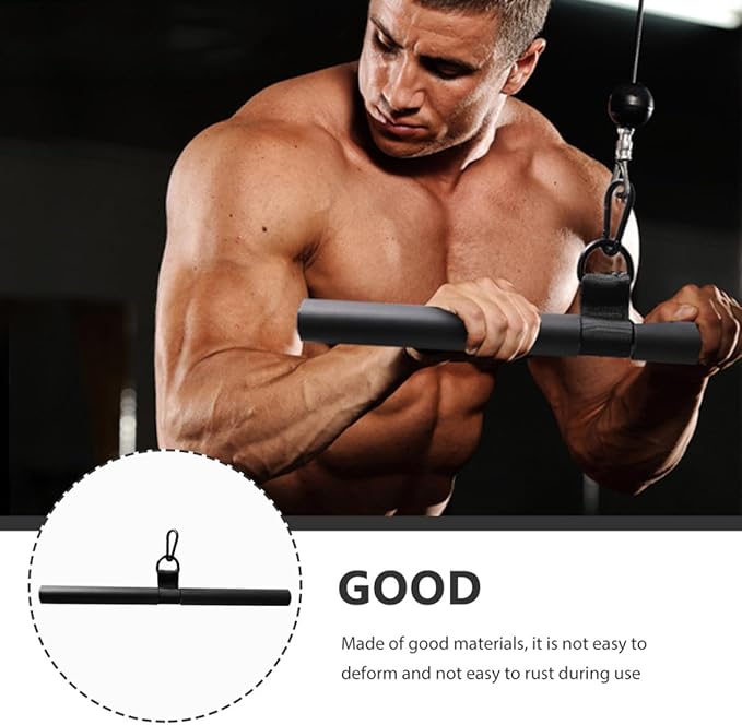 Biceps Pull Bar and Muscle Strength Rod Heavy Duty Steel Fitness Pull Down Bar with Extended Cable Attachment for Home Gym Strength Training Equipment