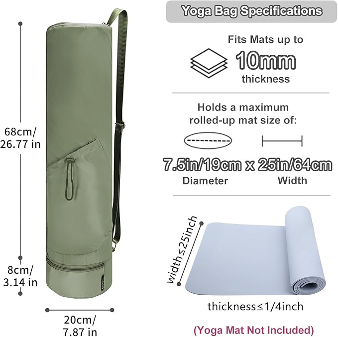 sportsnew Yoga Mat Bag, Full Zip Cargo Yoga Mat Carrier Bag with Drawstring Water Bottle Pocket and Bottom Wet Pocket, Exercise Yoga Mat Carrier Holder Multi-Functional Storage Bag Patent Pending
