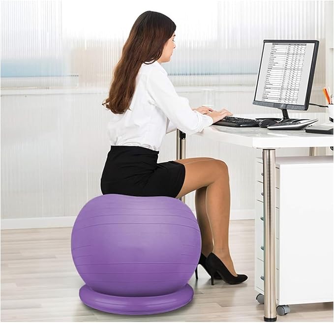 Yoga Ball Chair,Yoga Ball，Exercise Ball, Yoga Ball Chair Ergonomic Exercise Ball Stool with Base Stability Yoga Ball Chair for Adults Pregnancy Fat People Comfort Balance(Purple,65cm ( 25 5/8" ))