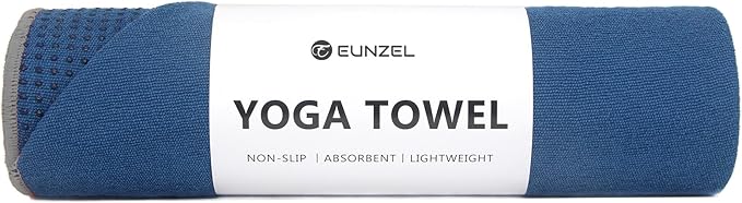 Eunzel Yoga Towel,Hot Yoga Mat Towel with Grip Dots Sweat Absorbent Non-Slip for Hot Yoga, Pilates and Workout 24" x72", Steel Blue