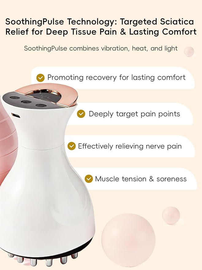 Sciatica Pain Relief Devices – Deep Tissue Massager with Multi-Mode Technology, Heat & Light, Targeted Relief for Sciatic Nerve & Lower Back Pain (White)