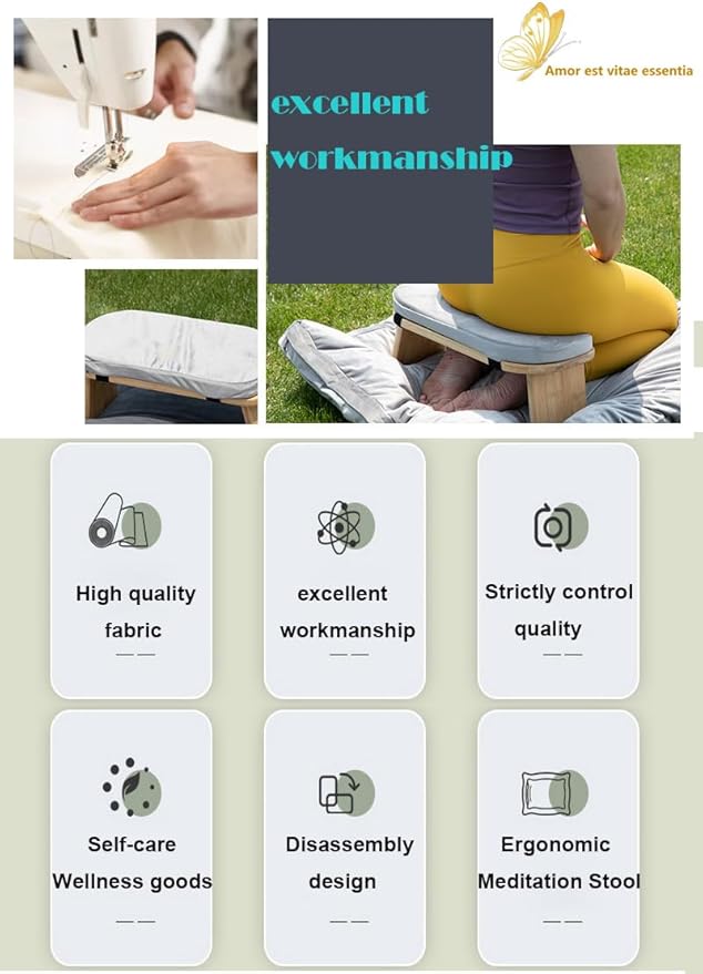 Meditation Bench Basic Kneeling Ergonomic Seat Meditation Stool,Folding Yoga Stool, Sturdy Prayer Bench,Comfortable for Kneeling or Sitting, Grey