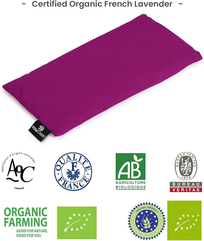 Yoga Studio Organic Eye Pillow, 23 cm x 12/13 cm, Organic Yoga Pillow Lavender and Flax Seed, for Tired Eyes and Headaches