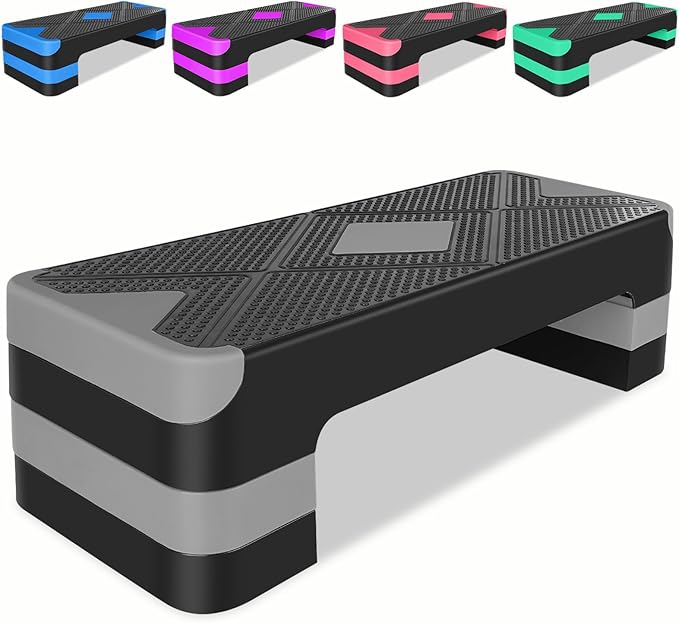 MIUDGIG 27" Exercise Workout Aerobic Step Platform Trainer, Adjustable Fitness 4-6-8in Exercise Stepper Workout with 4 Risers, Aerobics Stepper Workout Stepper for Home Gym Cardio Strength & Training