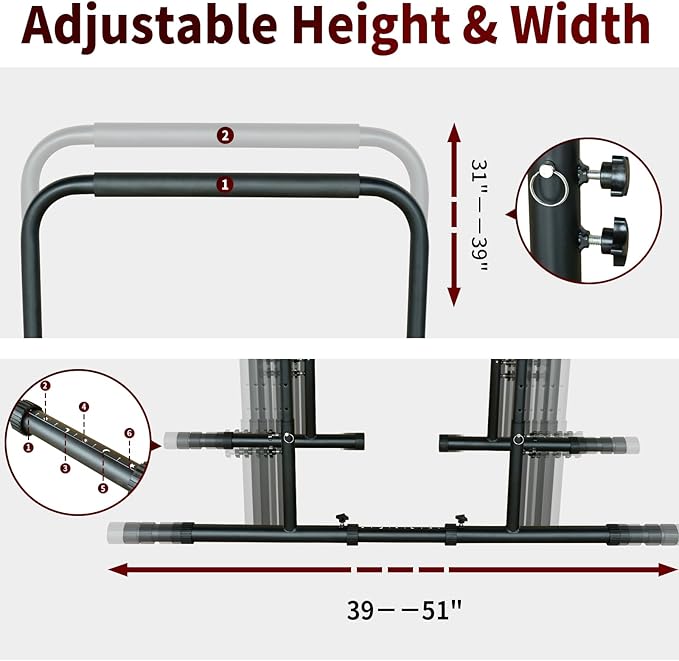 Generic Adjustable Dip Bars for Home, Pull Up Bar Dip Station, Multi-Function Strength Training Dip Stands with Bench, Black