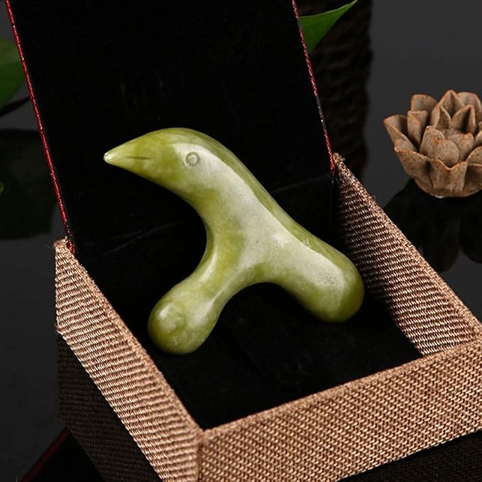Jade Deep Tissue Trigger Point Massage Tool - Natural Jade Gua Sha Scraping Stone - Foot Reflexology Acupressure Point Massager for Full Body Relaxing, Muscles Soreness and Pain Relief