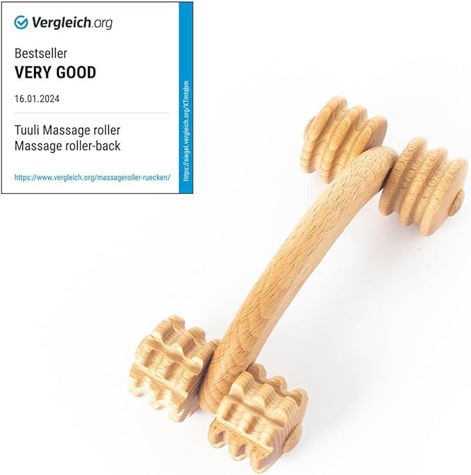 tuuli Accessories Back Massage Muscle Roller Tool Massager for Neck Shoulder Arms Legs Body Wooden 7 x 3 inches
