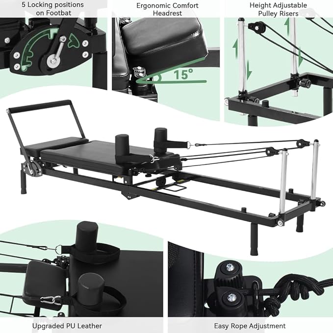 Foldable Pilates Reformer Machine, Dual Resistance with Springs and Cords, Pilates Equipment for Home and Gym Use, Suitable for Advanced and Beginners Users, Up to 400 lbs Capacity