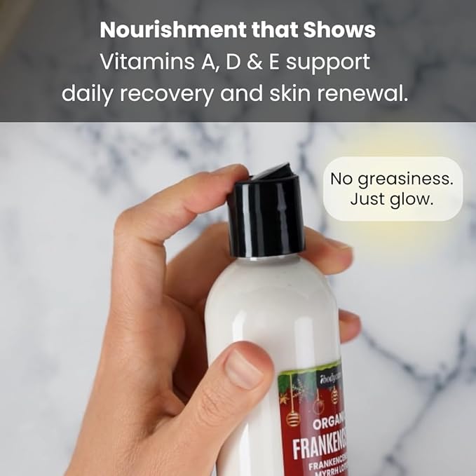 Frankincense & Myrrh Organic Hand, Body & Massage Lotion Gift Box 3 Pack Holiday Christmas Gifts, Hand Cream, Stocking Stuffer, Self Care, Massage