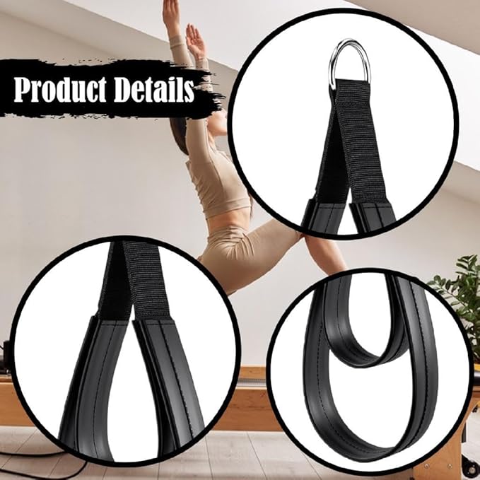2Pcs Pilates Double Loop Straps for Reformer D Rings Strap Handle Nonslip Comfortable Grip for Arms