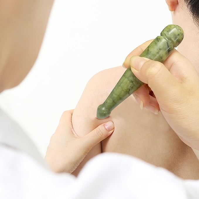 gemshan Jade Gua Sha Pen - Handmade Deep Tissue Massage Tool, Scraping Therapy, Facial & Body Relaxation