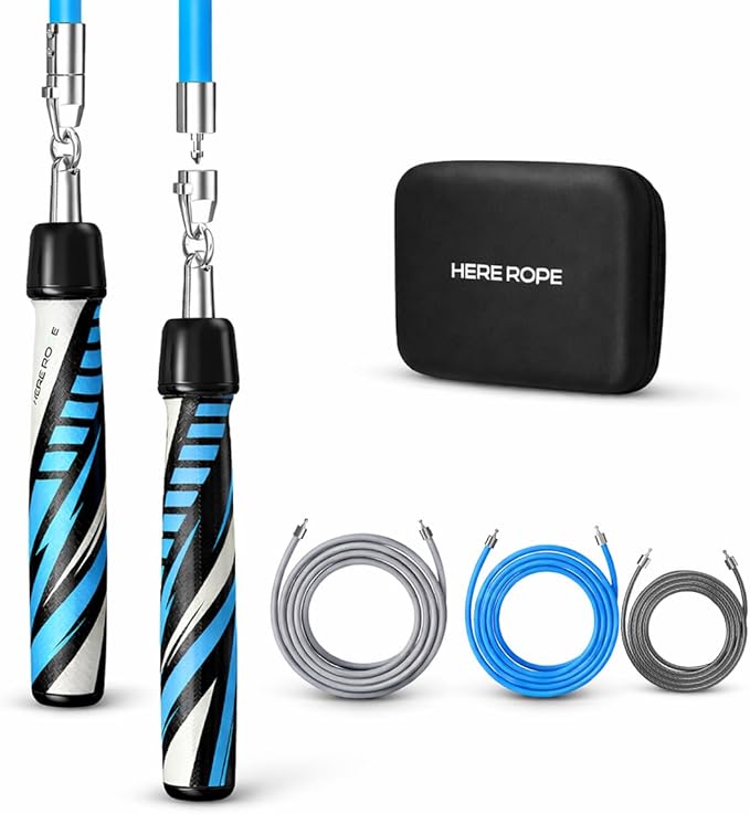 Hererope Weighted Jump Rope Set 3-in-1 Interchangeable 1/6lb 1/4lb 1/2lb Professional Jump Ropes for Men Women | Premium Ball Bearing Speed Rope Anti-Slip Leather Grip | Crossfit Boxing MMA