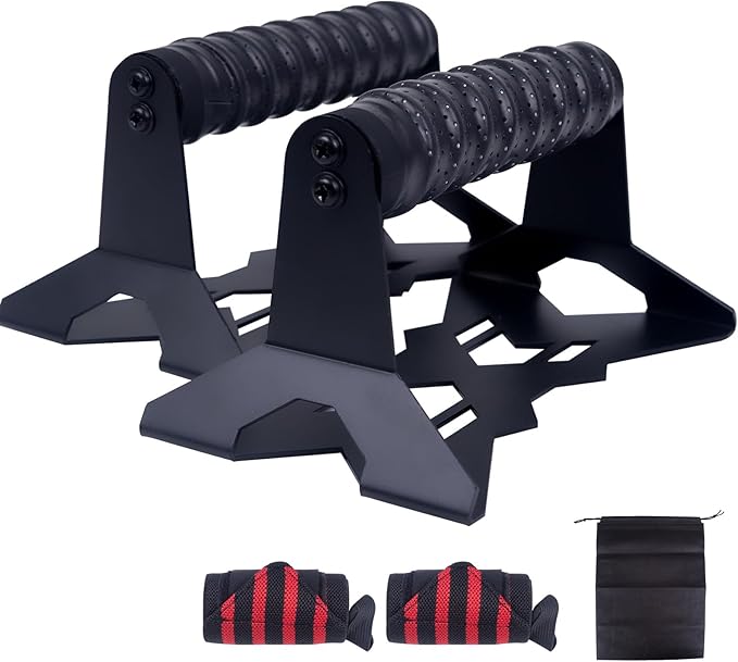 Parallettes Push Up Bars,Includes 2 wrist guards, 1 storage bag,Push Up Handles,Heavy Duty Steel Frame with Non-Slip Handle,Calisthenics Equipment for Outdoor&Home