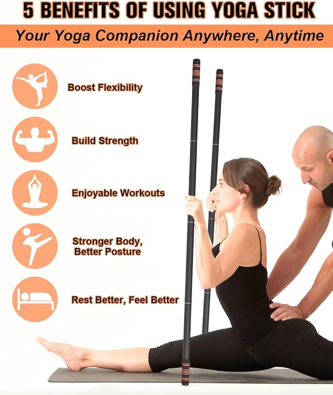 5ft Yoga Stick – Heavy-Duty Steel Adjustable Stretching Bar for Mobility, Flexibility & Balance. Multi-Functional Fitness Pole with 4 Steel Rods & Comfort Foam Grips