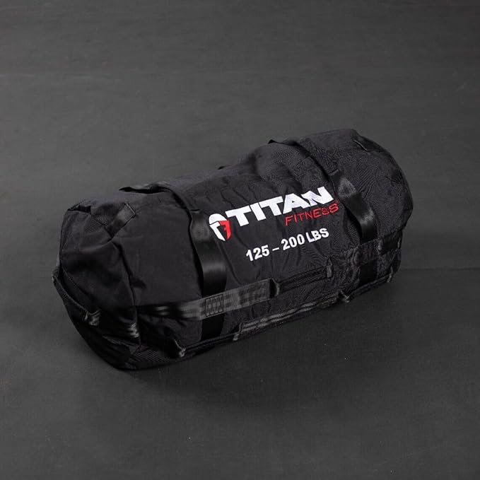 Titan Fitness 125-200 LB PRO Strongman Sandbags, Double Layer, 1050D Cordura, Black, Carry Home Gym Training
