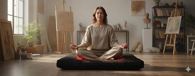 D&D Futon Furniture Zabuton Zafu Set, Yoga, Meditation Seat Cushions, Kneeling, Sitting, Supporting Exercise Pratice Zabuton & Zafu Cushions. (Burgundy)