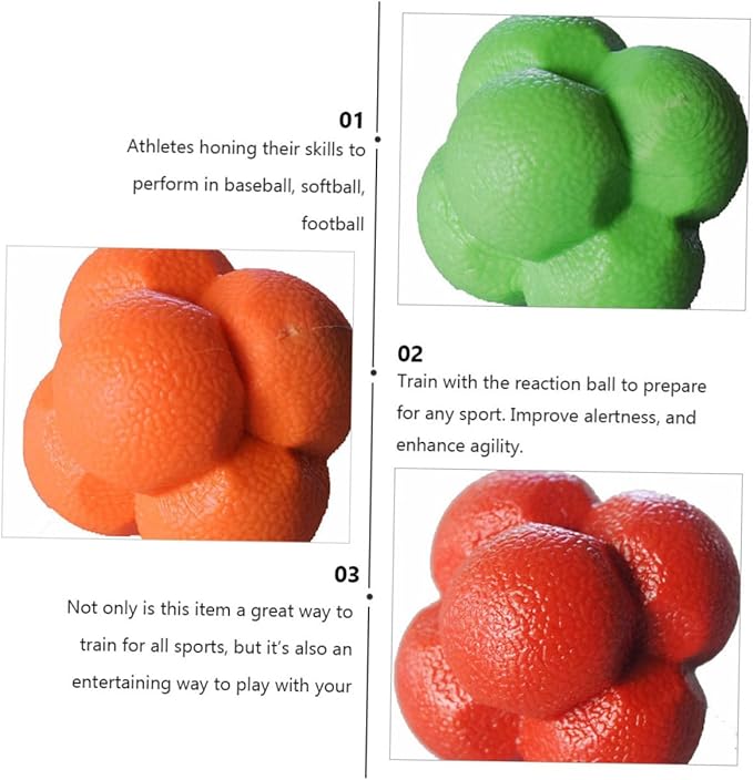 3pcs Hexagonal Reaction Ball Set High Elasticity Fitness Agile Training Balls for Exercise and Agility Training Suitable for Skill Levels Random Color