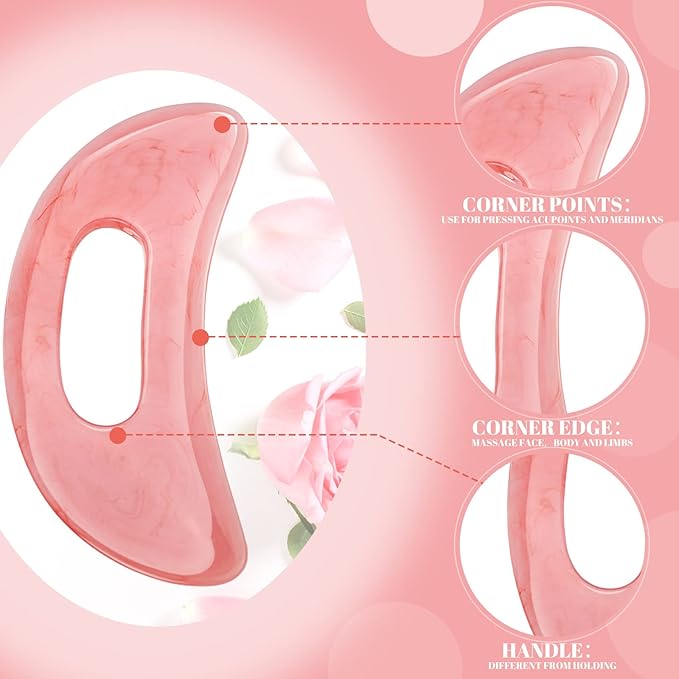 Gua Sha Massage Tool with Handle Resin Massage Tools Lymphatic Drainage Massager Body Shaping Gua Sha Tools for Full Body Men Women Birthday Festival Holiday Present (Pink)