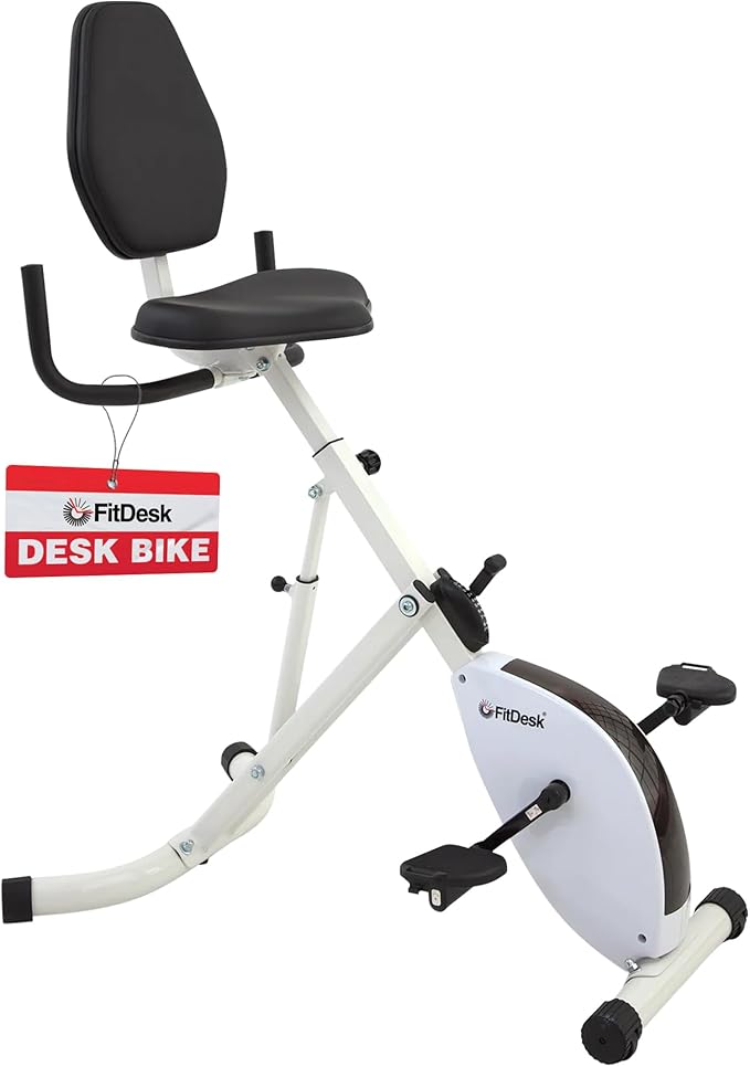 FitDesk Standing Exercise Bike Desk 3.0, Adjustable Height Indoor Cycling Trainer with Laptop Tray, Portable Stationary Fitness Desk for Home Office, Foldable Exercise Workstation, Supports 300 lbs