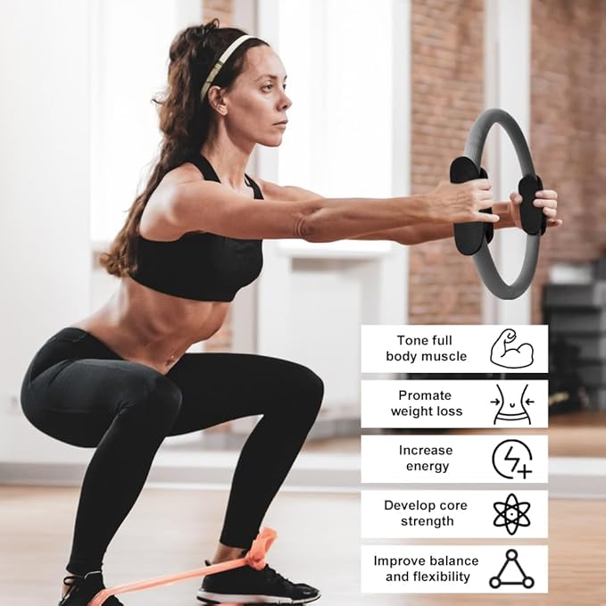 15" Pilates Ring, Dual-Grip Pilates Ring Lightweight Circle Yoga Rin-g for Enhance Thigh and Arm Strength, Body Exercise Tool for Home Gym
