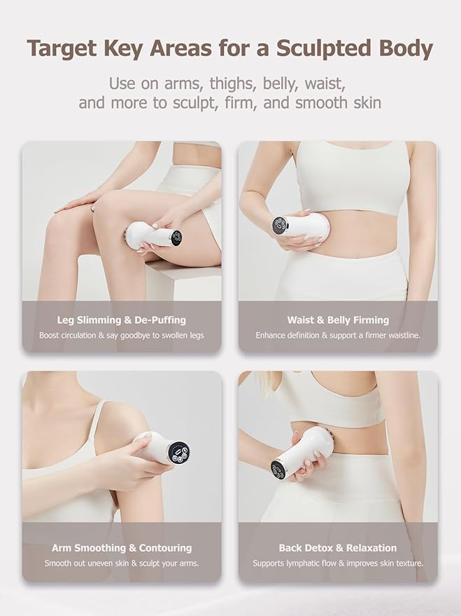DiDEER Lymphatic Drainage Massager & Anti Cellulite Massage Tool, for Legs, Arms & Belly, Body,Helps Reduce Stretch Marks & Cellulite,with Microcurrent, Light Heat & Vibration (White)