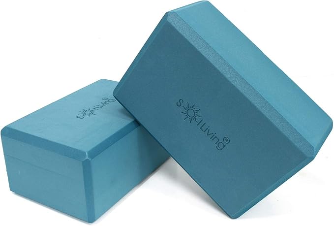 Sol Living Yoga Blocks 2 Pack High Density EVA Foam Yoga Cushion Stretching Pilates Meditation Exercise Equipment Support Deepen Poses Odor Free Non Slip Yoga Accessories - 4" x 6" x 9"- Teal