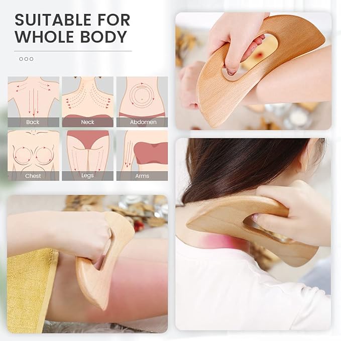 Lymphatic Drainage Massager, Wooden Gua Sha Tool for Body, Manual Massage Scraper for Anti Cellulite and Relieve Muscle Fatigue, Body Gua Sha Paddle (Style A)
