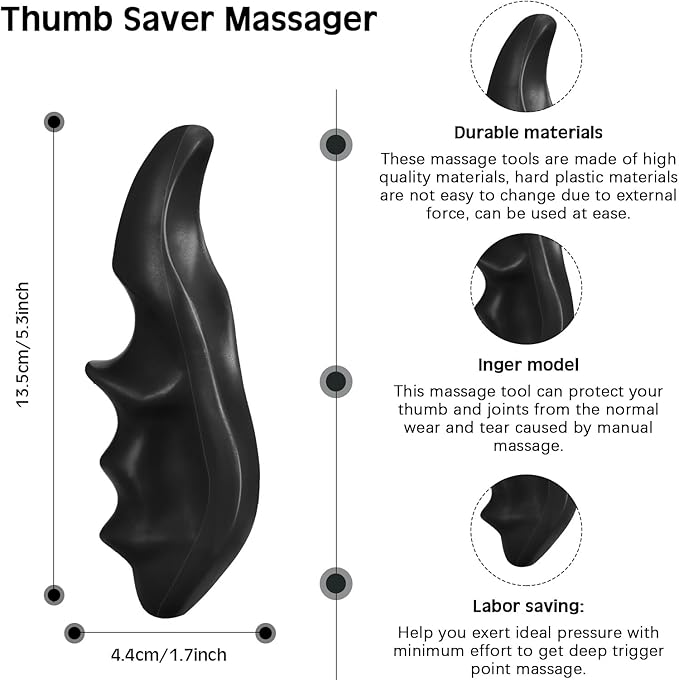 Nuanchu 2 Pcs Black Thumb Saver Massage Tool Deep Tissue Massager for Pressure Reflexology Professional Neck Shoulder Back Foot Stress Relief