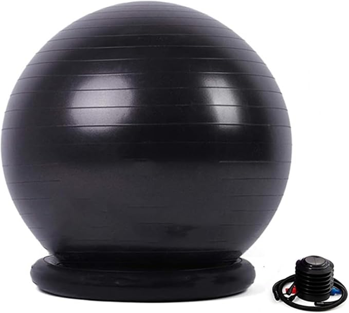 Yoga Ball Chair,Yoga Ball，Exercise Ball, Office Ball Chair with Base & Pump Stability Yoga Ball Seat for Back Pain Relief Home Gym Exercise Ball Chair for Core Strength Training(Black,Diameter 55cm (
