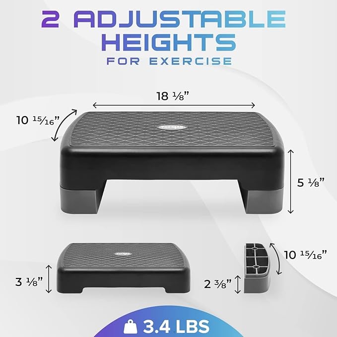 Yes4All Aerobic Exercise Step Platform, Exercise Stepper with Risers for Cardio and Strength Training, Workout Stepper for Home Gym