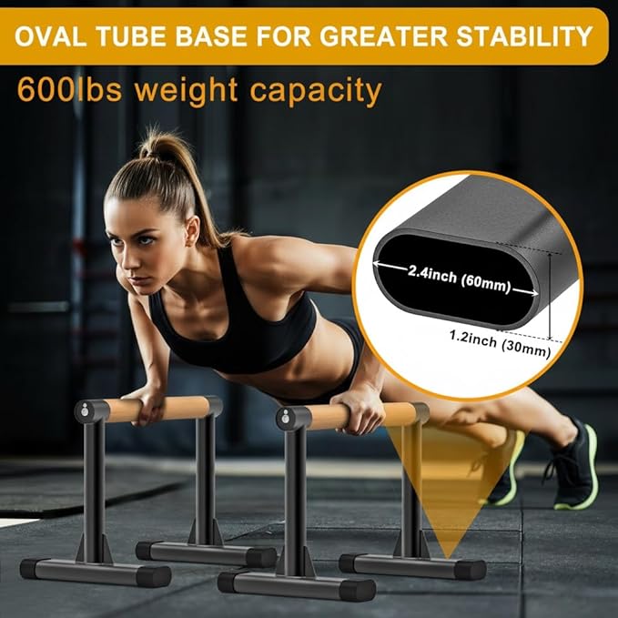 Kipika Parallette Bars for Calisthenics - Push Up & Dip Bar with Wood Handles, Rock-Free Support for Handstand, L-Sit & Home Strength Training, 600LB Capacity, 12" Height
