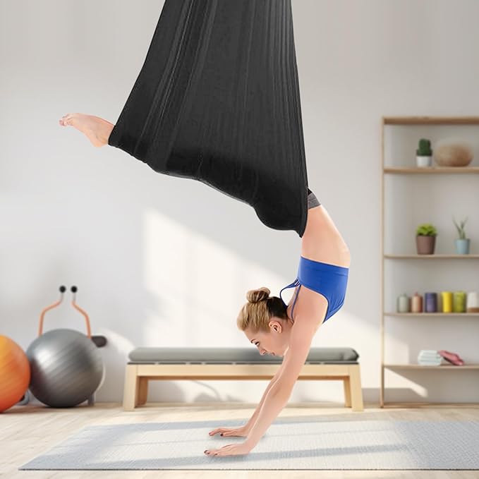 LOYALHEARTDY Aerial Silks Starter Kit, 11 Yards Equipment Set for Aerial Yoga, Durable Aerial Yoga Hammock Aerial Swing for Aerial Acrobatic, Aerial Dance & All Levels (L:10m W:2.6m)