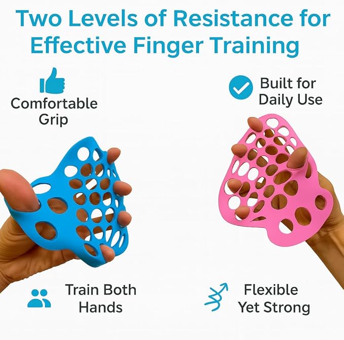 Finger Exerciser & Hand Therapy Equipment (2-Pack) – Finger Stretcher for Finger Strengthening, Grip Training, and Physical Therapy | Hand Exercise Web with Dual Resistance Levels