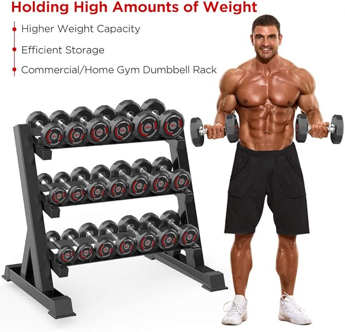 Dripex 3 Tier Heavy Duty Dumbbell Rack Home Gym Weight Rack Dumbbell Storage Stand Holder, Latest Model(Rack Only)