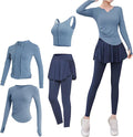 Four Piece Yoga Wear Set, Pilates Workout Outfit For Women, Size Xxl, 135-150 Fit, Polyester-Spandex Breathable Material Includes Jacket, Sports Bra, And Long Sleeve Top