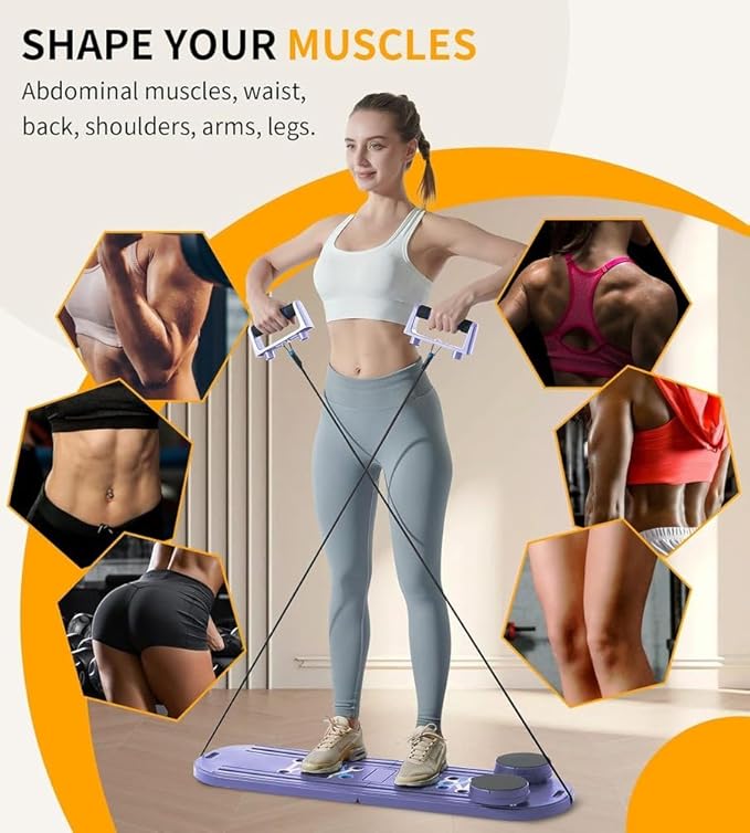 Pilates Board Foldable Pilates Reformer Equipment with Timer 7-in-1 Multi-Purpose Portable Pilates Reformer Machine Home Pilates Kit for Home Workout Fitness Exercise Abs