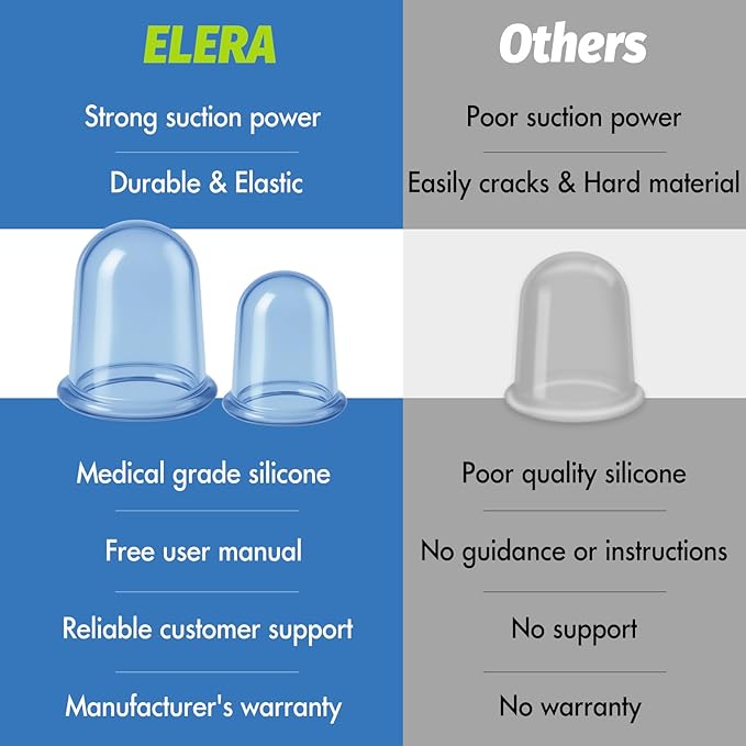 ELERA Silicone Cupping Therapy Sets, Cellulite Reduction Vacuum Cup - Cupping Kit for Massage Therapy (4 Cups)