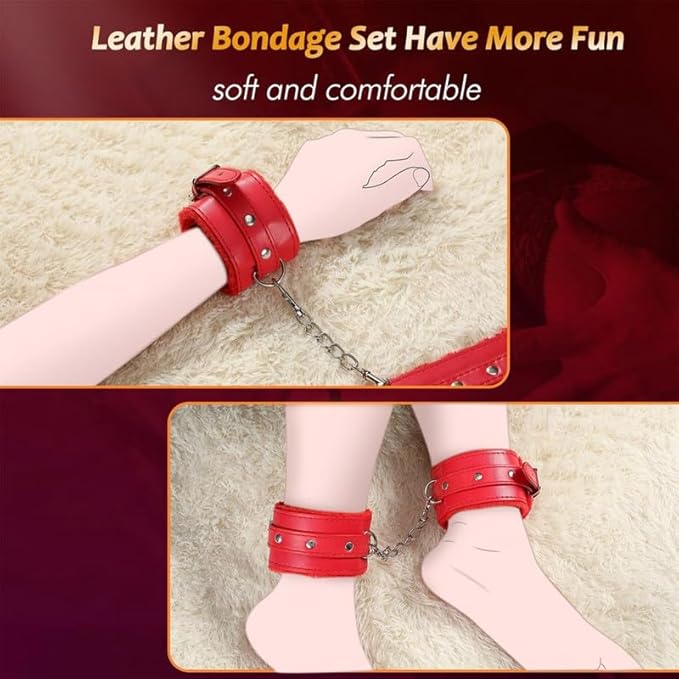 Fashion 10 Piece Leather Pilates Indoor Training Set, New Eye Mask for Fun Wrist and Hip Exercises Cosplay Accessories [Red], Couple Gift