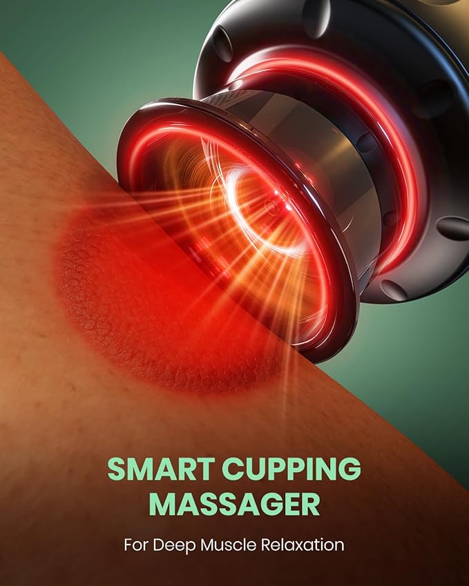 4 Pack 5-in-1 Smart Dynamic Cupping Set, Electric Cupping Device with Red Light, Heated Cupping Massager with 12-Level Suction & Heat, Cupping Machine for Pain Relief, Muscle Soreness, Knots, Aches