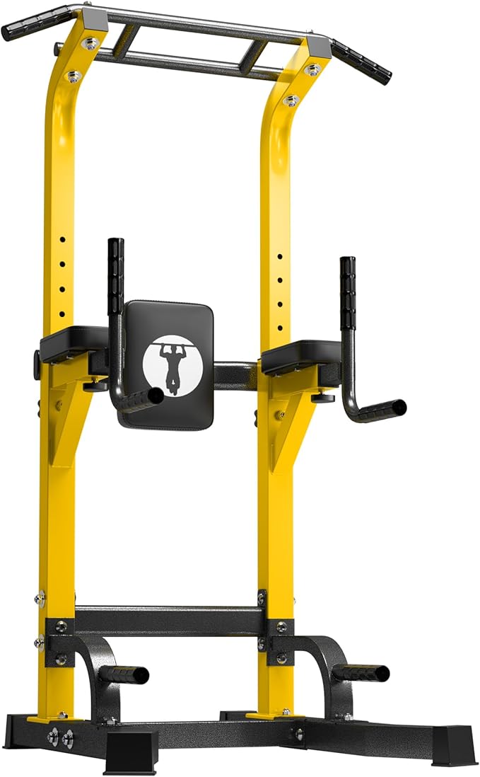 DlandHome Power Tower Pull Up Bar Station, Heavy Duty Adjustable Height for Home Gym Strength Training Equipment 330LBS Weight Capacity, Pull Up Dip Station