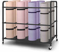 Yoga Mat Storage Rack Basket Workout Equipment Home Gym Storage Rack with Wheels Yoga Mat Holder Exercise & Fitness Organizer for Dumbbell Kettlebells Resistance Bands Yoga Blocks Foam Roller