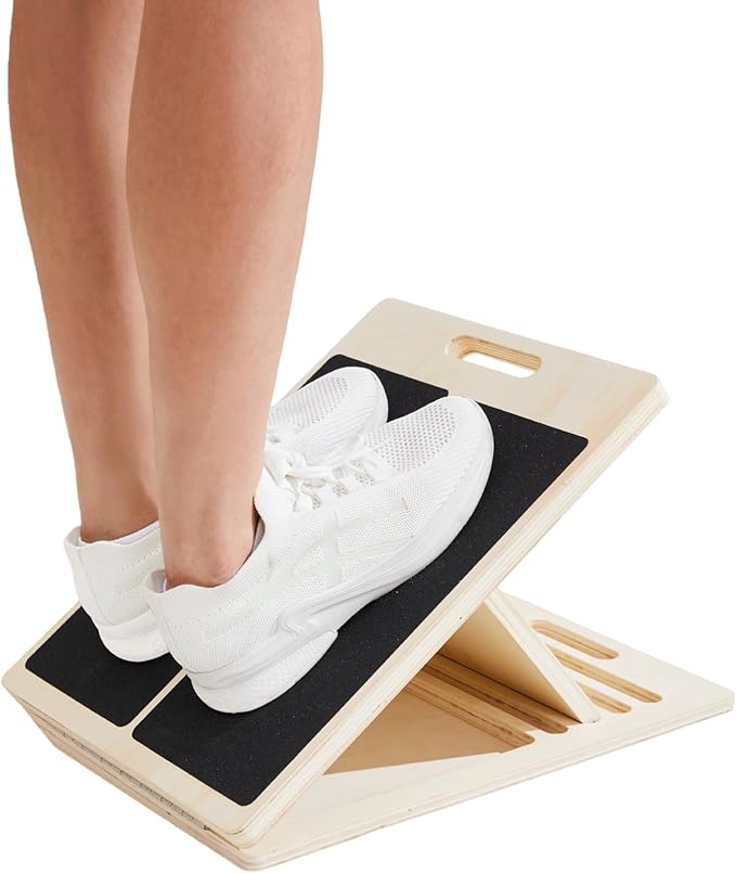 Portable Wooden Slant Board for Calf Stretching, Adjustable 5-Angle Incline Board for Ankle, Heel & Foot Exercise, 400lb Capacity, Includes Training Poster