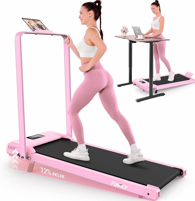 FUNMILY Upgrade Walking Pad Folding Treadmill with 12%/15% & Handle Bar, 3.5HP Foldable Under Desk Compact Treadmills for Home/Office/Gym, 400+lb Capacity, Shock Absorption