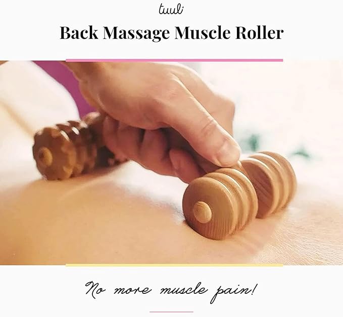 tuuli Accessories Back Massage Muscle Roller Tool Massager for Neck Shoulder Arms Legs Body Wooden 7 x 3 inches
