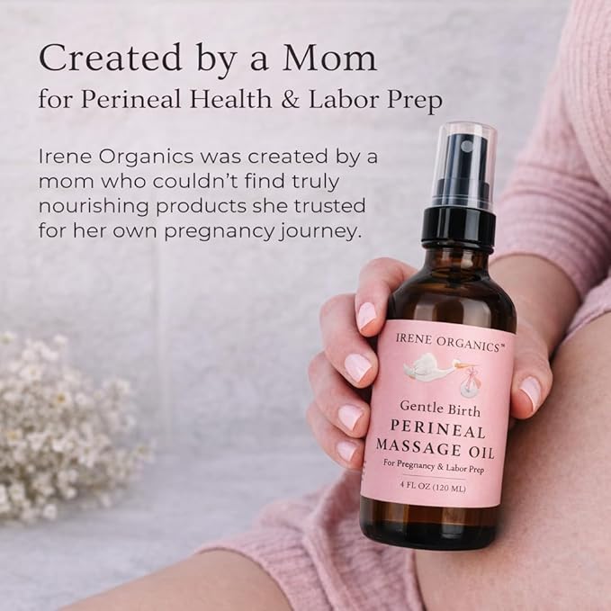 Organic Perineal Massage Oil Spray by Irene Organics for Pregnancy and Postpartum - Prevention for Perineum Tearing, All Natural, Pregnancy Third Trimester Must Haves for Childbirth