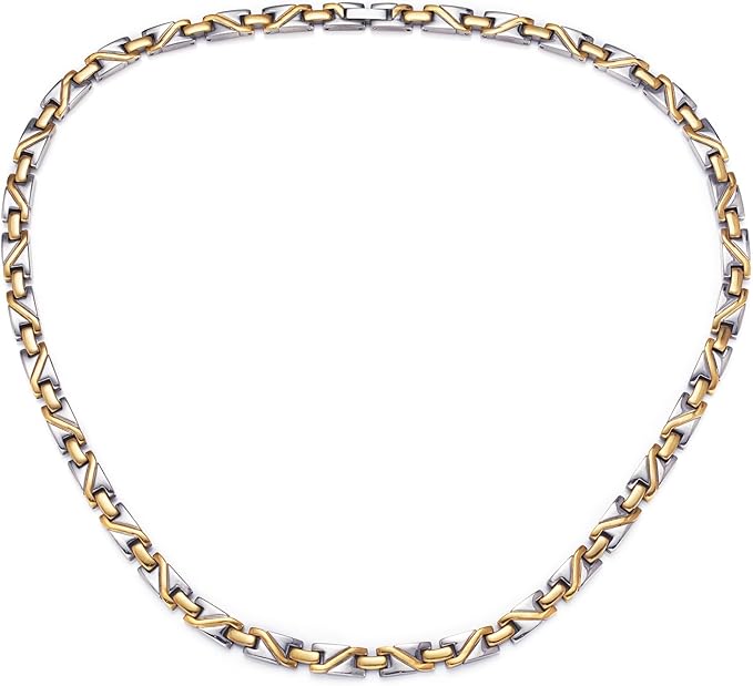 Titanium Gold & Silver Gradient Magnetic Necklace for Men & Women, Fashion Jewelry