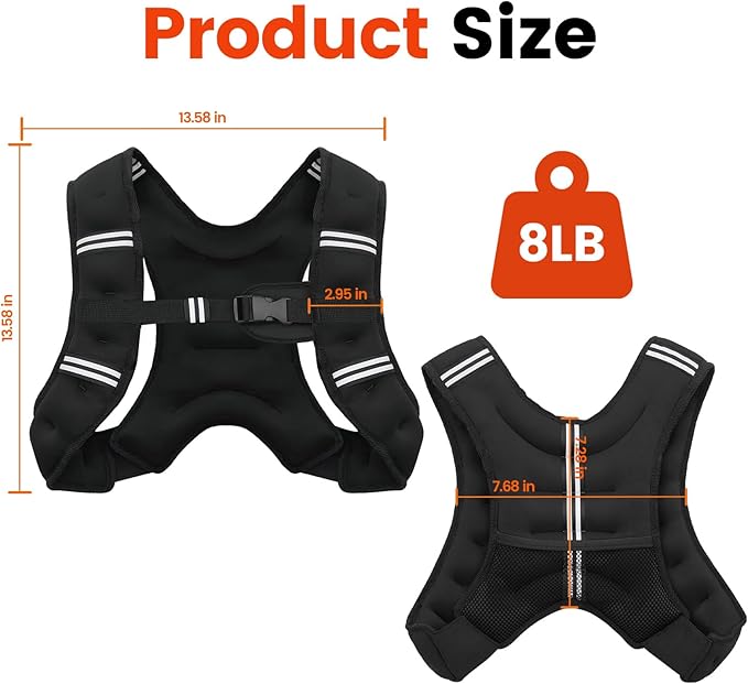 Weighted Vest, 6lb/8lb/10lb/12lb/16lb/20lb/25lb/30lb Weight Vest for Men Women, Body Weight Vests Adjustable with Reflective Stripe for Strength Training, Running, Workout, Jogging, Walking